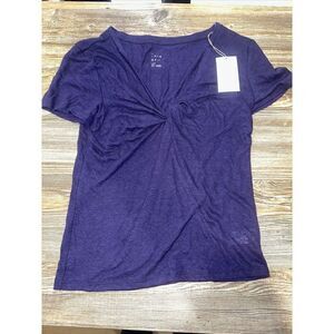 Women's Short Sleeve V-Neck Linen T-Shirt - A New Day Navy Small. NWT. F